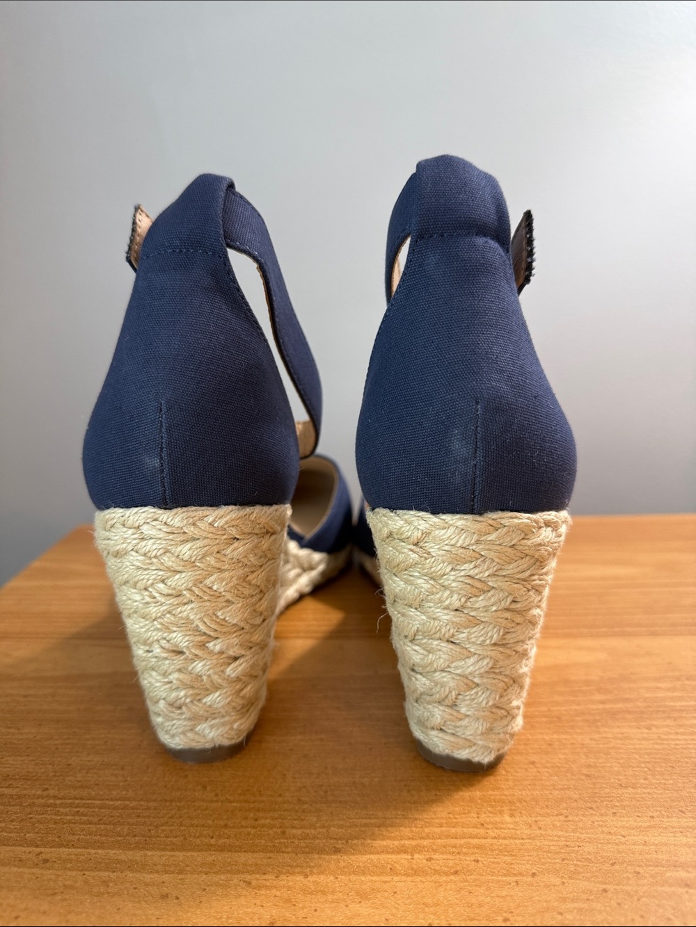 Womens Navy Espadrille Wedge Sandals with Ankle Strap - Picture 3 of 5